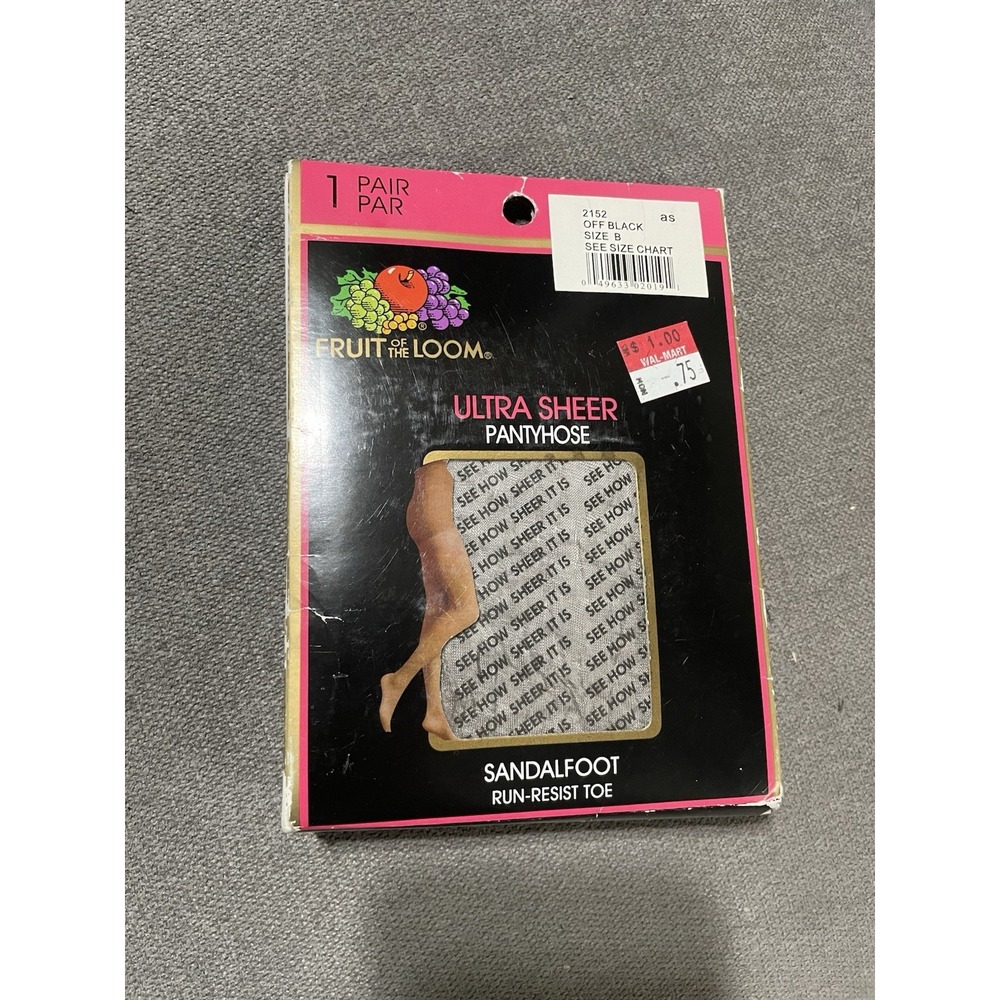 Vintage Fruit of the Loom Ultra Sheer Pantyhose sz B Off Black Sandalfoot 1 pair